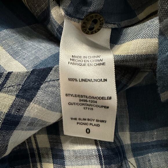 NEW Current / Elliot 100% Linen Picnic Plaid Slim Boy Shirt Blue Summer Vacation - Picture 8 of 8